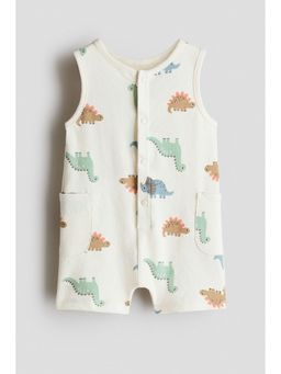 H&M - Boys Beige Cotton Terry Romper Suit