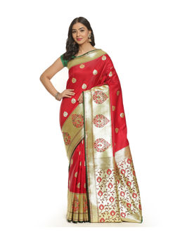 Banarasi Silk Works - Women Maroon Satin Saree with Unstitched Blouse