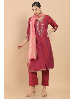 Soch - Fuchsia Dual Tone Silk Embroidered Suit Set (set Of 3)