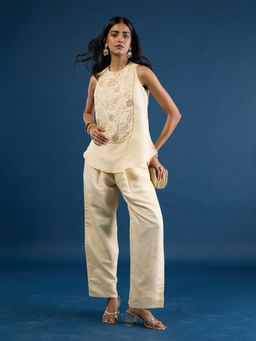 Gajra Gang - Off White Tissue Embellished Tunic with Pant Nani's Almari (Set of 2)