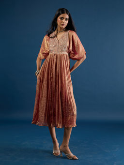 Gajra Gang - Maroon Embroidered Kaftan Dress in Crush Tissue with Slip Nani's Almari