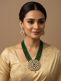 NVR - Gold Plated Green Kundan Jewellery Set