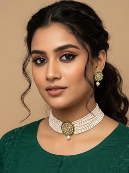 NVR - Gold Plated White Kundan Jewellery Set