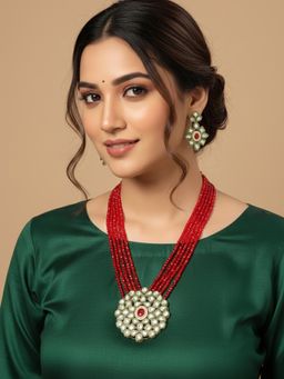 NVR - Gold Plated Red Kundan Jewellery Set