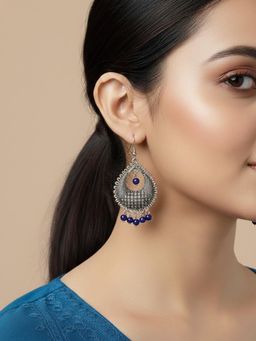NVR - Women German Silver Oxidised Chandbali Earrings
