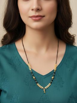 NVR - Women Gold Plated Black Beaded Short Design Mangalsutra