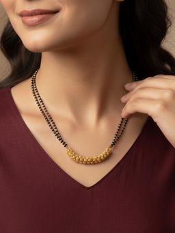 NVR - Women Gold Plated Black Beaded Mangalsutra