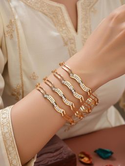 NVR - Women Gold Plated CZ Stone Bangles (Pack of 4)