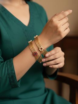 NVR - Women Gold Plated Artificial Stone Bangles