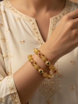 NVR - Women Gold Plated Artificial Stone Bangles