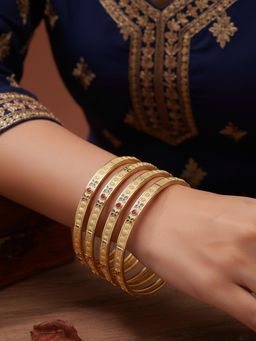 NVR - Women Gold Plated Artificial Stone Bangles (Pack of 4)
