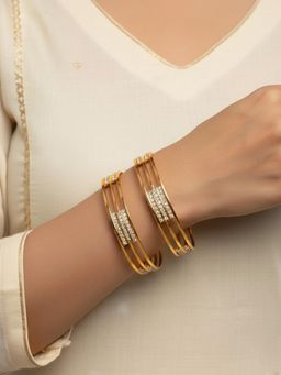 NVR - Women Gold Plated CZ Stone Kada Bangles