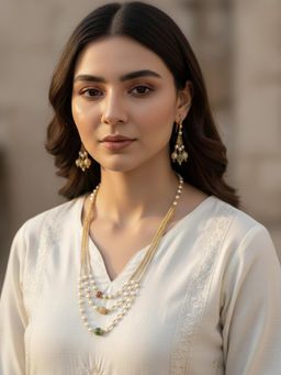 NVR - Women Gold Plated Multicolour Artificial Beads Necklace with Earrings