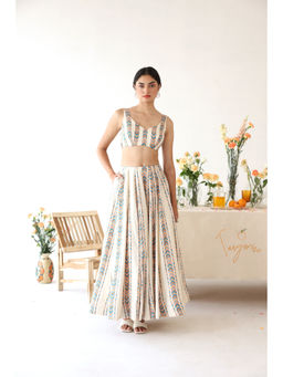 Baise Gaba - Off White Spectrum Printed Blouse with Lehanga (Set of 2)