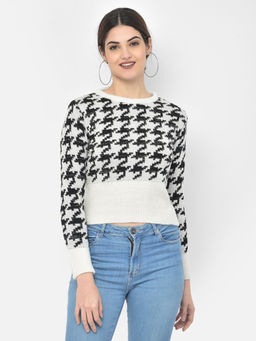 CRIMSOUNE CLUB - Women White Printed Round Neck Sweater