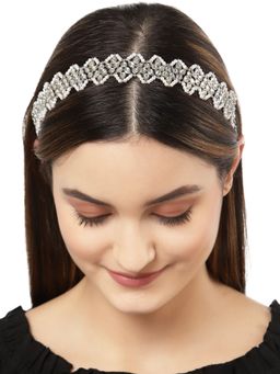 Karatcart - Oxidised Silver Kundan Handcrafted Hairband for Women