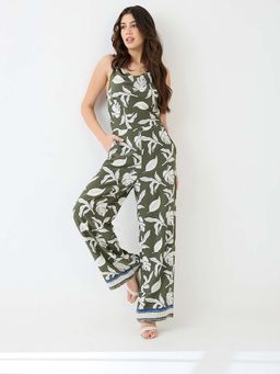Globus - Women Green Tropical Printed Longline Party Jumpsuit