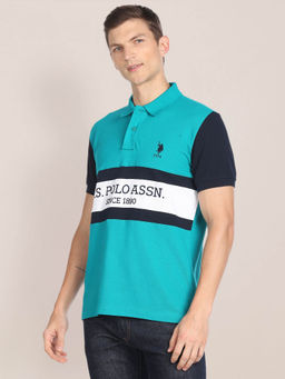 U.S. POLO ASSN. - Brand Embroidered Colorblock Cotton Polo T-Shirt