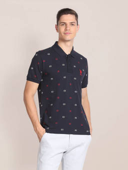 U.S. POLO ASSN. - All Over Brand Print Cotton Polo T-Shirt