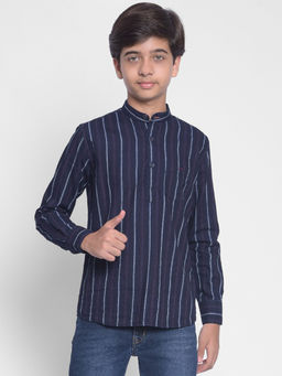 CRIMSOUNE CLUB - Boys Navy Blue Striped Kurta