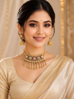 OOMPH - Gold Tone Heritage Rajwadi Kashmiri Choker Jewellery Set