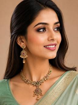 OOMPH - Gold Tone Peacock Design Heritage Rajwadi Kashmiri Jewellery Set