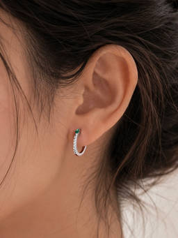 Ornate Jewels - 925 Silver Green Emerald Sleek Huggie Hoops Earrings