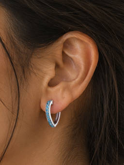 Ornate Jewels - 925 Sterling Silver Round Blue Topaz V-Shape Hoop Earrings