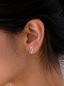 Ornate Jewels - 925 Silver White Cz Leaf Flame Geometric Stud Earrings