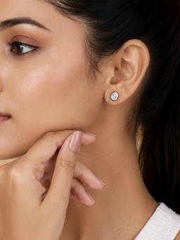 Ornate Jewels - 925 Silver Rhodium Plated White Cz Swirl Solitaire Stud Earrings