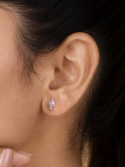 Ornate Jewels - 925 Silver Rhodium Plated Pear Pink Cz Tulip Flower Stud Earrings