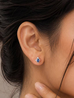 Ornate Jewels - 925 Silver Rhodium Plated Oval Blue Sapphire Vintage Stud Earrings