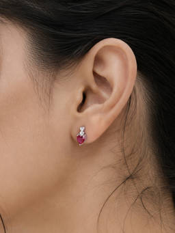 Ornate Jewels - 925 Silver Rhodium Plated Pink Heart Stud Earrings
