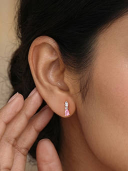 Ornate Jewels - 925 Silver Rhodium Plated Pear Pink Cz Stud Earrings