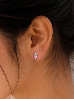 Ornate Jewels - 925 Silver Rhodium Plated Pink Cz Crystal Heart Drop Stud Earrings