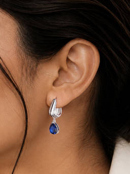 Ornate Jewels - 925 Silver Rhodium Plated Pear Blue Sapphire Teardrop Earrings