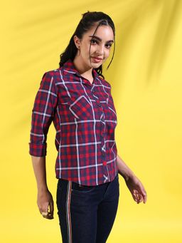 PINACOLADA - Womens Red Tartan Plaid Shirt