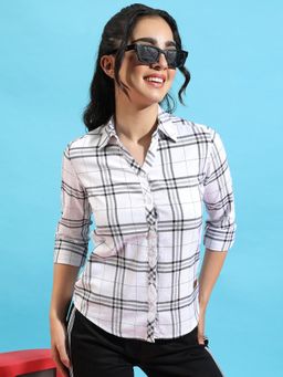 PINACOLADA - Womens White Tartan Plaid Shirt
