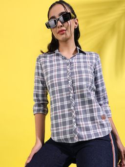 PINACOLADA - Womens Grey Tartan Plaid Shirt