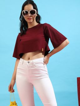 PINACOLADA - Womens Solid Maroon Boxy Top