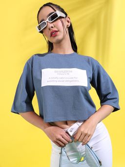 PINACOLADA - Womens Icy Blue Typographic Print Top