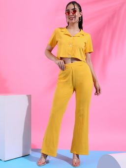 PINACOLADA - Womens Solid Yellow Cropped Co-Ord (Set of 2)