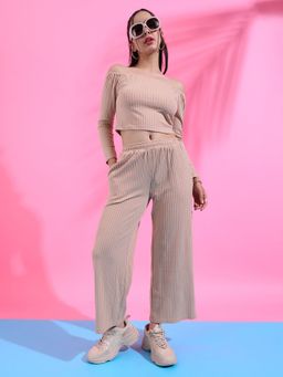 PINACOLADA - Womens Beige Ribbed Co-Ord (Set of 2)