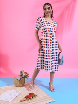 PINACOLADA - Womens White Polka Dot Dress