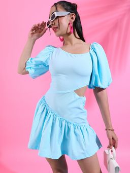 PINACOLADA - Womens Solid Light Blue Dress with Cutout Detail