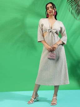 PINACOLADA - Womens Greige Dress with Tie-up Cutout Detail