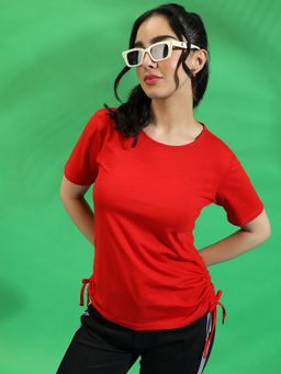 PINACOLADA - Womens Solid Red Ruched Top