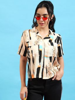 PINACOLADA - Womens Beige Abstract Print Shirt