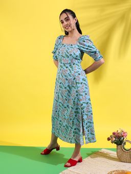 PINACOLADA - Womens Blue Botanical Print Dress