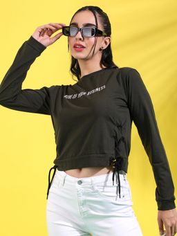 PINACOLADA - Womens Forest Green Typographic Print Top